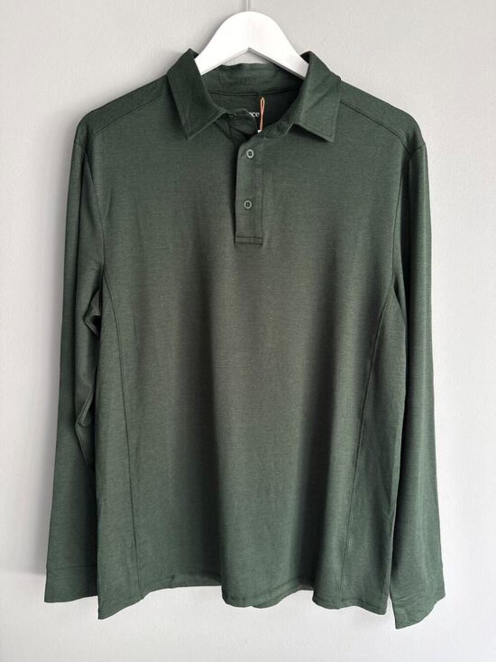 NWT Quince Men Long Sleeve Polo Shirt Size M Olive Green Recycled Preppy Golf